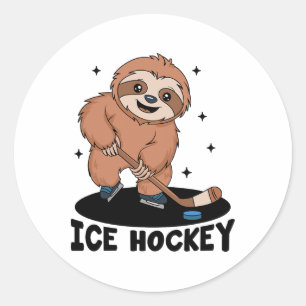 Luiaard die ijshockeyspeler sport atleet gam speel ronde sticker