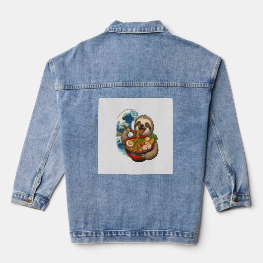 Luiaard die Japans Ramen eet Denim Jacket (Achterkant)