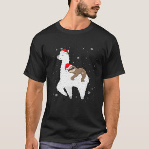 Luiaard die op een lama rijdt Kerst kerstpyjama vo T-shirt