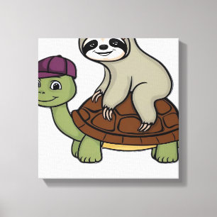 Luiaard die op een schildpad rijdt Klassiek T-shir Canvas Afdruk