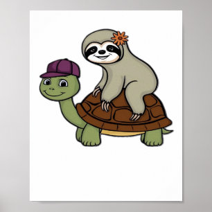 Luiaard die op een schildpad rijdt Klassiek T-shir Poster