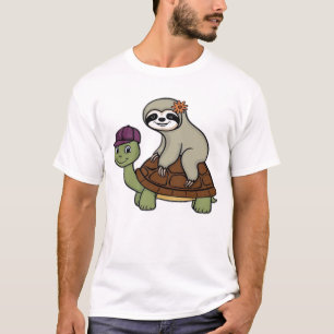 Luiaard die op een schildpad rijdt Klassiek T-shir T-shirt