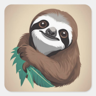 Luiaard die rondhangt met favoriet blad vierkante sticker