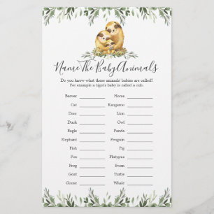 luiaard dieren Baby shower naam de baby dieren