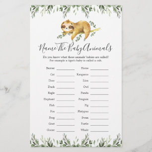 luiaard dieren Baby shower naam de baby dieren
