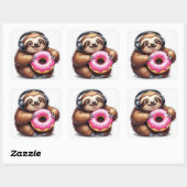 Luiaard & Donut Relaxstand Vierkante Sticker (Vel)