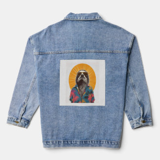 Luiaard Draagt Zonnebril Hawaiaans Vintage Denim Jacket