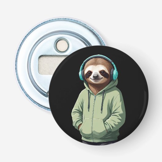 Luiaard Dragen Hoodie Grappig Cool Dier karakter Button Flesopener (Voorkant)