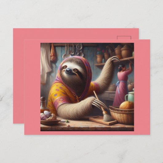 Luiaard Een keuken schoonmaken Briefkaart (Voorkant / Achterkant)