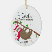 Luiaard eerste kerst grappig keramisch ornament (Rechts)