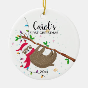 Luiaard eerste kerst grappig keramisch ornament