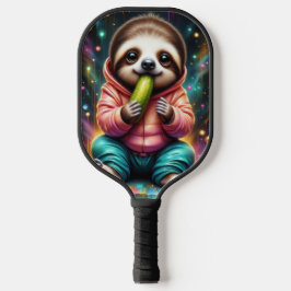 luiaard eet een augurk cute cartoon pickleball paddle