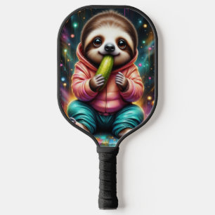 luiaard eet een augurk cute cartoon pickleball paddle