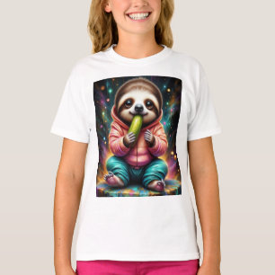 luiaard eet een augurk cute cartoon t-shirt
