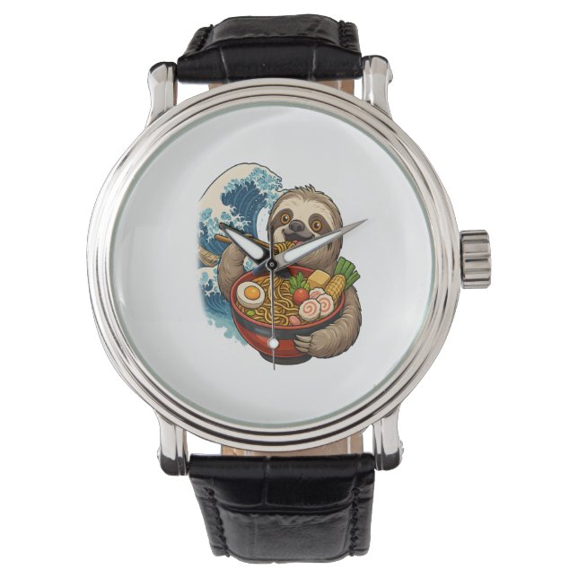 Luiaard eet Japanse Ramen Horloge (Voorkant)