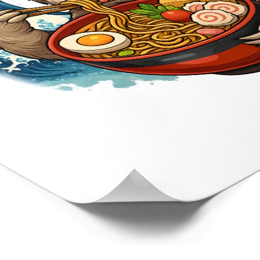 Luiaard eet Japanse Ramen Poster (Hoek)