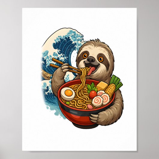 Luiaard eet Japanse Ramen Poster (Voorkant)