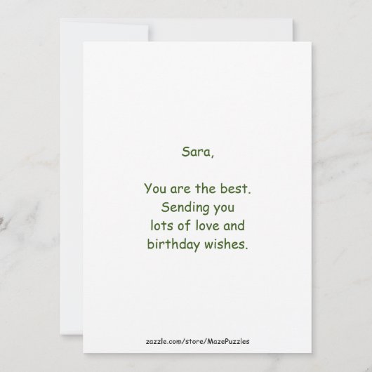 Luiaard en bladeren, doolhof puzzel verjaardagskaa (Achterkant)