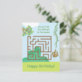 Luiaard en bladeren, doolhof puzzel verjaardagskaa briefkaart (Staand voorkant)