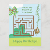 Luiaard en bladeren, doolhof puzzel verjaardagskaa briefkaart (Voorkant)