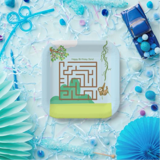 Luiaard en bladeren doolhof puzzel verjaardagspapi papieren bordje (Feest)