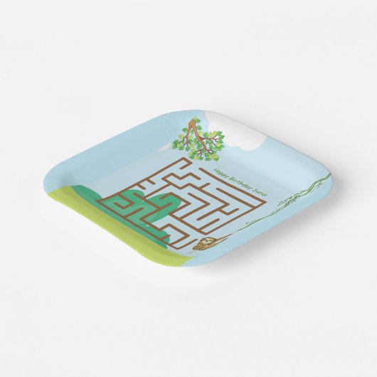 Luiaard en bladeren doolhof puzzel verjaardagspapi papieren bordje (Gebogen)