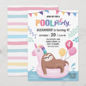 Luiaard en Eenhoring Zomer Zwembad Feest Verjaarda Kaart (Voorkant / Achterkant)