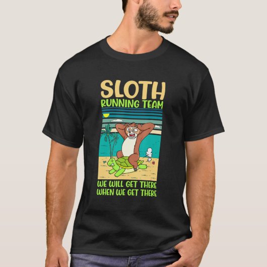 Luiaard en schildpad Hardloop Team Humor Grappig T T-shirt (Voorkant)
