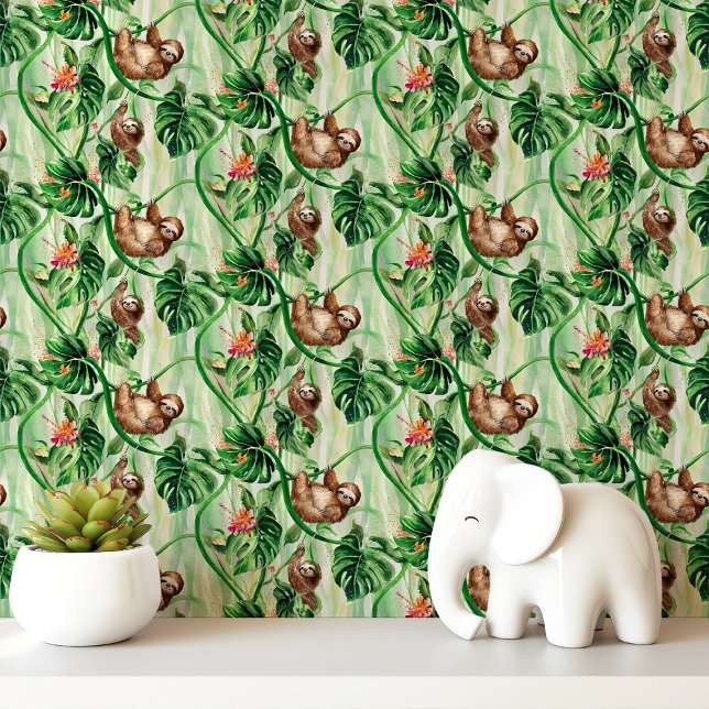 Luiaard en tropische bladeren behang (Creator heeft geüpload)