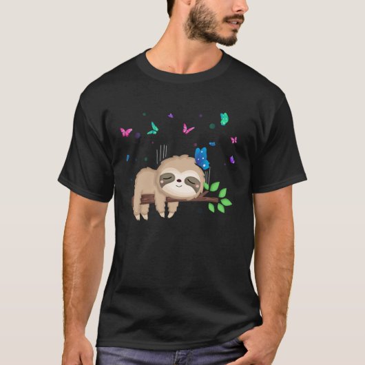 Luiaard en Vlinders Leuke Wildlife Natuur T-shirt (Voorkant)