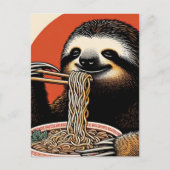 Luiaard Eten Ramen Woodblock Print Briefkaart (Voorkant)