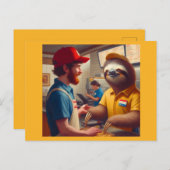 luiaard fastfoodmedewerker briefkaart (Voorkant / Achterkant)