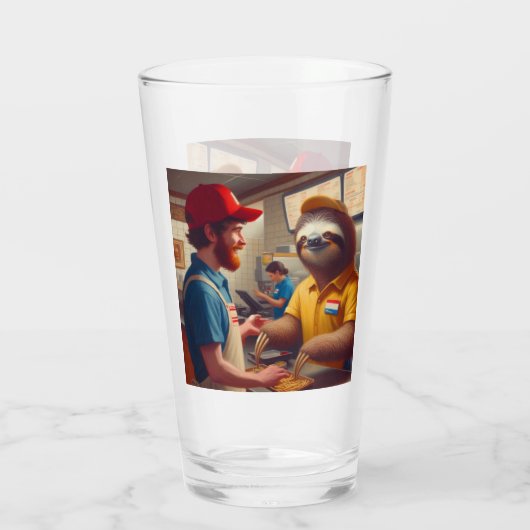 luiaard fastfoodmedewerker glas (Achterkant)