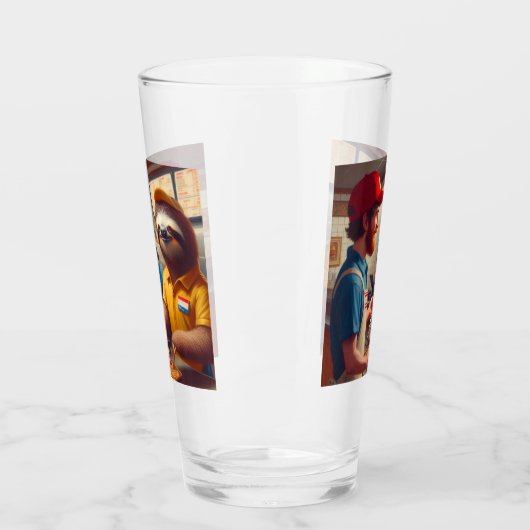 luiaard fastfoodmedewerker glas (Links)