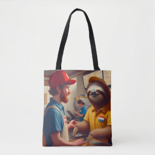 luiaard fastfoodmedewerker tote bag