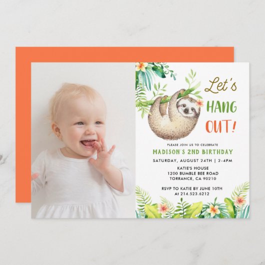 Luiaard Feestje | Hangerige Luiaard Meisje Verjaar Kaart (Voorkant / Achterkant)