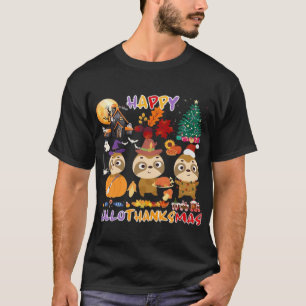 Luiaard Gelukkig Hallothanksmas Grappig Halloween T-shirt