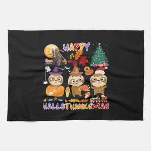 Luiaard Gelukkig Hallothanksmas Grappig Halloween  Theedoek