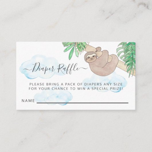 Luiaard Genderneutraal Luier Raffle Baby shower Informatiekaartje (Voorkant)