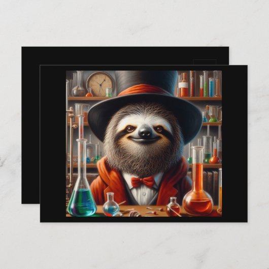 luiaard gestoorde wetenschapper briefkaart (Voorkant / Achterkant)