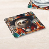 luiaard gestoorde wetenschapper kartonnen onderzetters (Schuin)