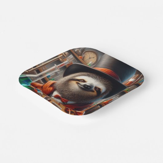 luiaard gestoorde wetenschapper papieren bordje (Gebogen)