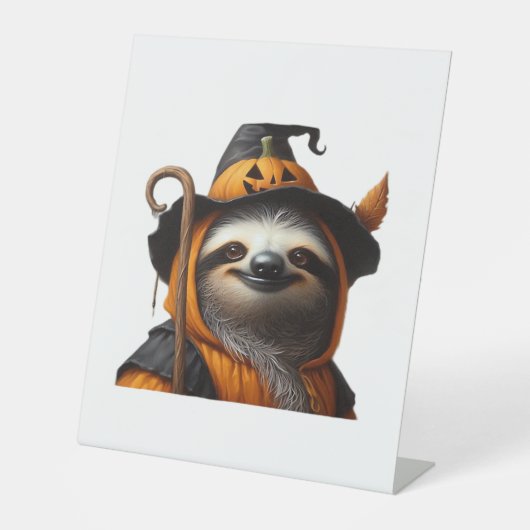 Luiaard Halloween Classic T-shirt Reclamebord Met Voetstuk (Voorkant)