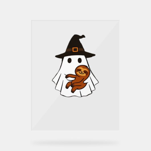 Luiaard Halloween Ghost Witch Pet Dierenvrienden B Acryl Bord (Voorkant)