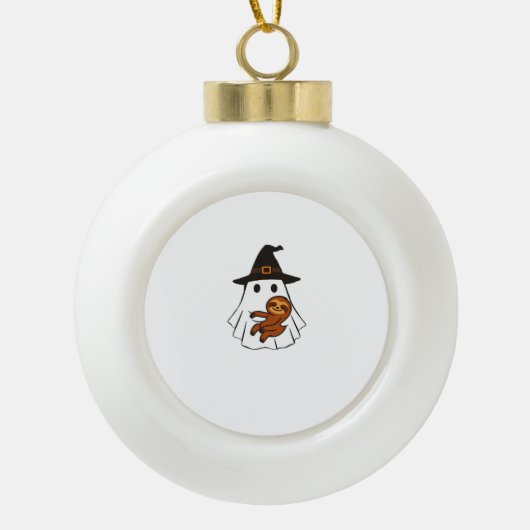 Luiaard Halloween Ghost Witch Pet Dierenvrienden B Keramische Bal Ornament (Voorkant)