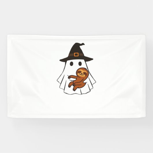 Luiaard Halloween Ghost Witch Pet Dierenvrienden B Spandoek (Horizontaal)