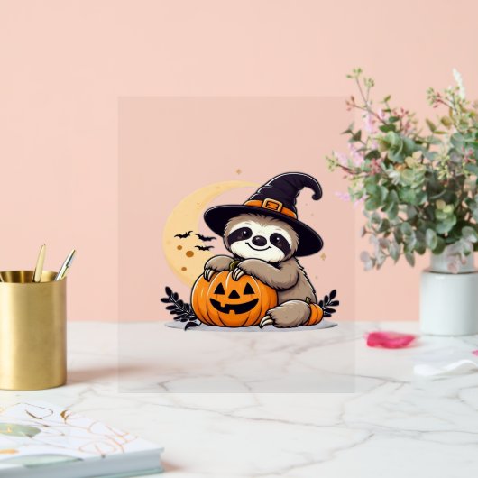 Luiaard Halloween Motief Schattige Classic T-Shirt Acryl Bord (Huwelijk)