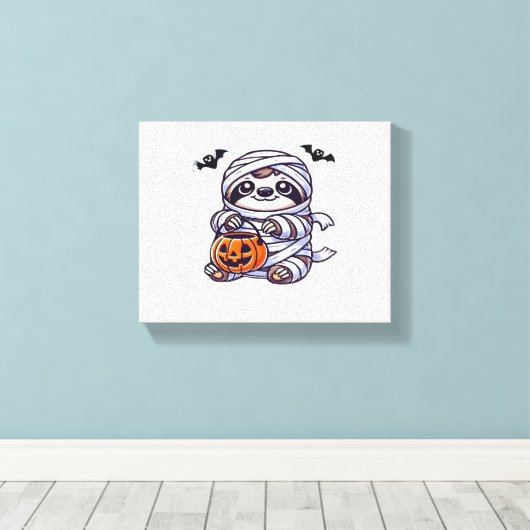 Luiaard Halloween Mummy Kinder Vrouwen Mannen Luia Canvas Afdruk (Insitu (Houten vloer))