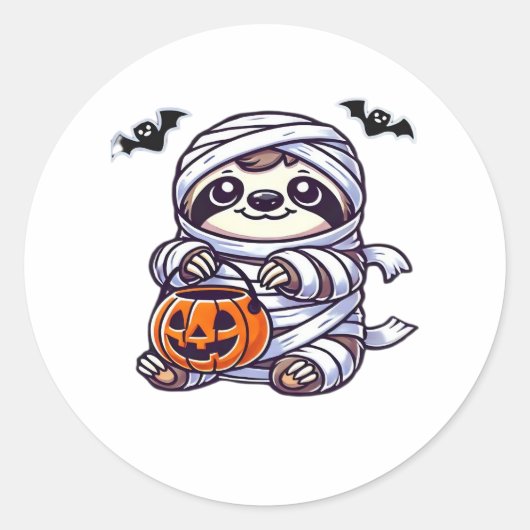 Luiaard Halloween Mummy Kinder Vrouwen Mannen Luia Ronde Sticker (Voorkant)