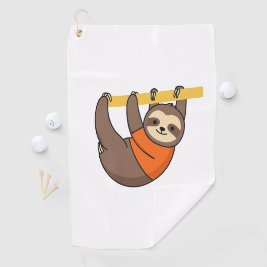 Luiaard Hangen op Branch met Sinaasappel Golfhanddoek (Insitu)